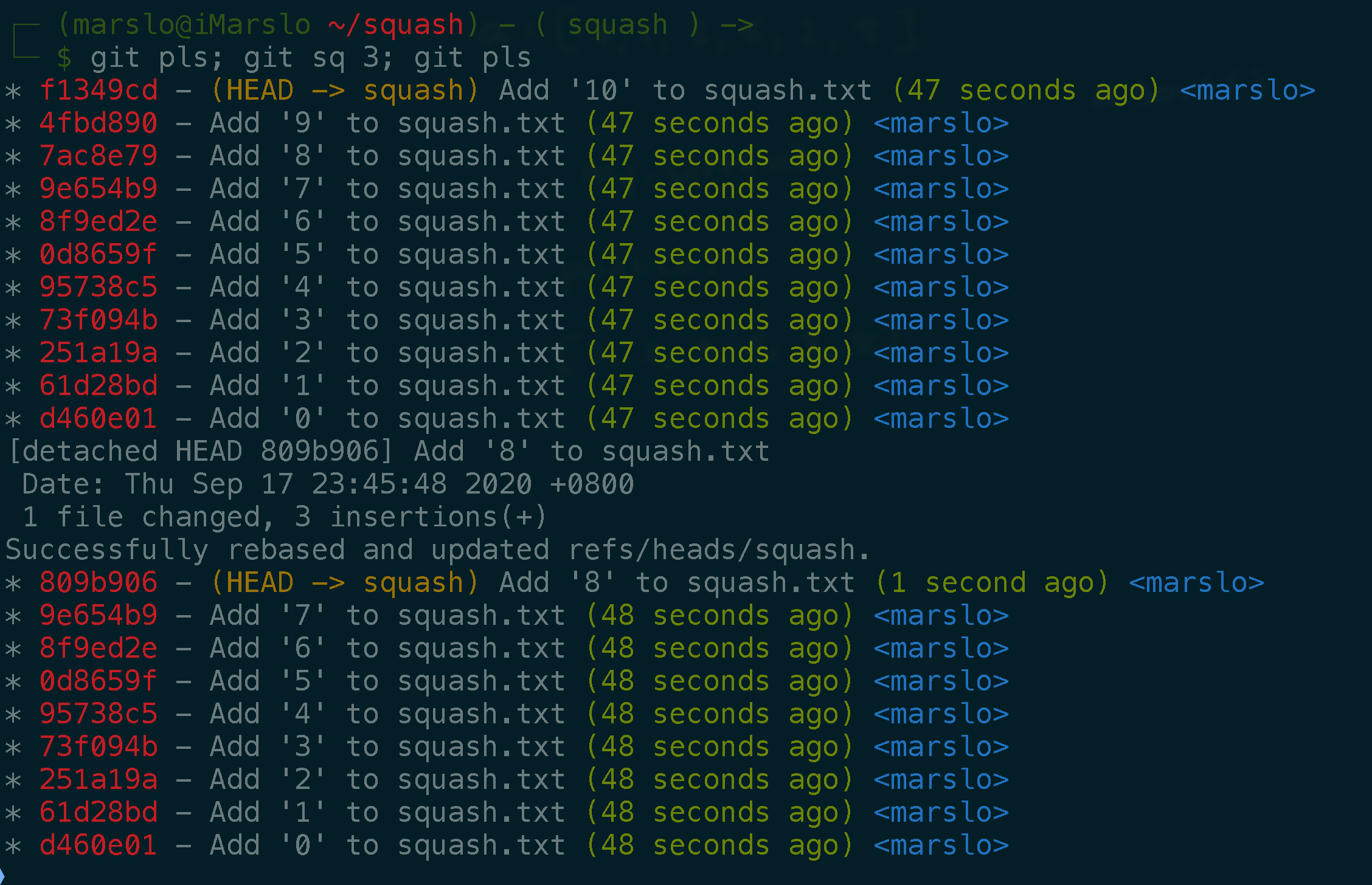 git rebase and squash automatic