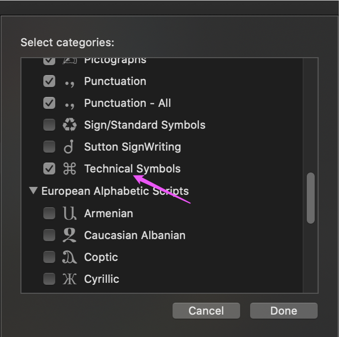 technical symbols