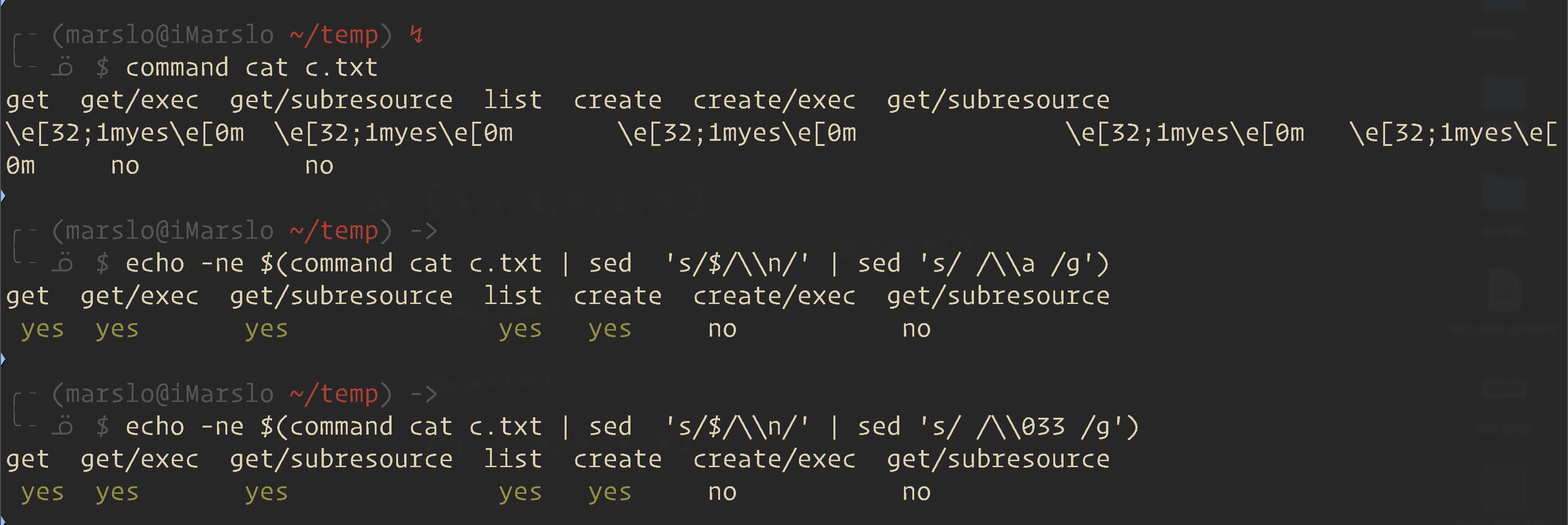 echo -ne file with ansicolor